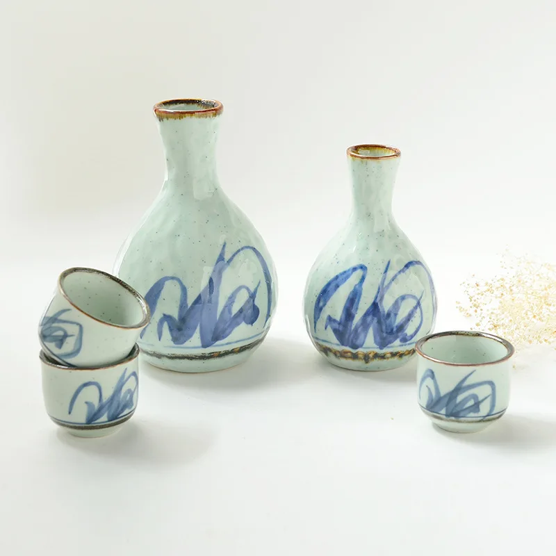 Japanese creative sake glass Baijiu cup hand-painted celadon wine jug wine set ceramic wine dispenser