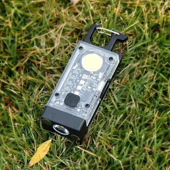 תאורה עבודה למחזיק מפתחות COB עם מקור אור כפול, טעינה באמצעות סולארי, 9 מצבים, בסיס מגנטי לטיולים, דיג ותיקון הליכה