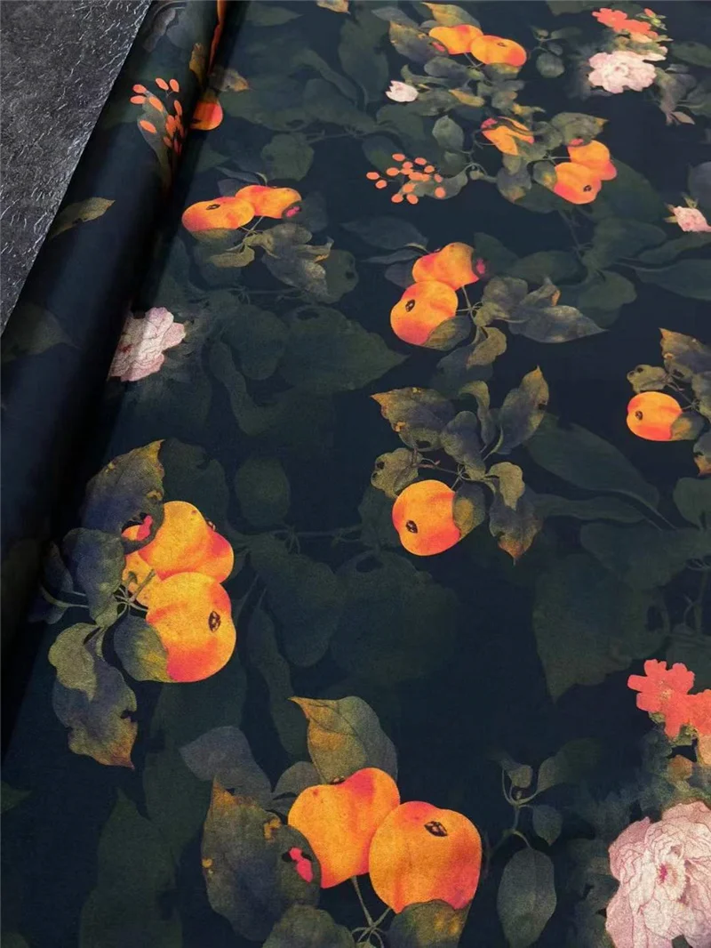 China's Auspicious Implication Is That Good Things Happen Digital Printing Twill Silk Fabric High-grade Clothing Satin Fabric