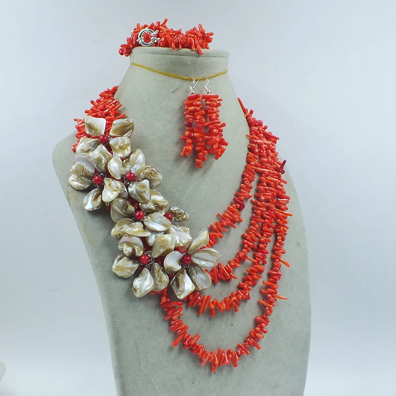 Fabulous African Bridal Coral Bead Necklace Set Red Coral African Wedding Sets  20\