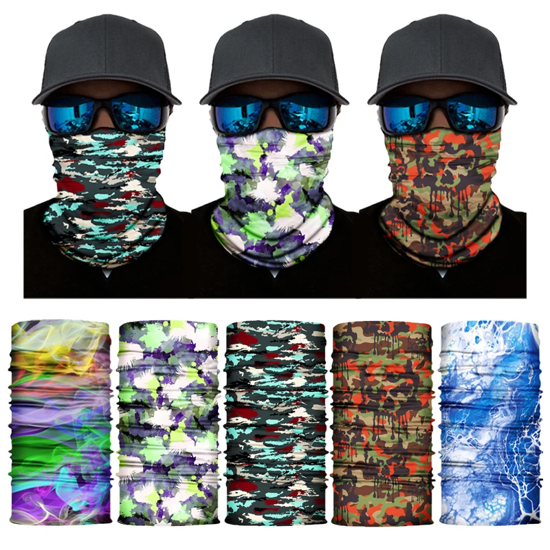 Outdoor Sports Seamless Bandanas Neck Gaiter Face Shield Camouflage Personalized Printing Mask Hiking Fishing Polyester Scarf