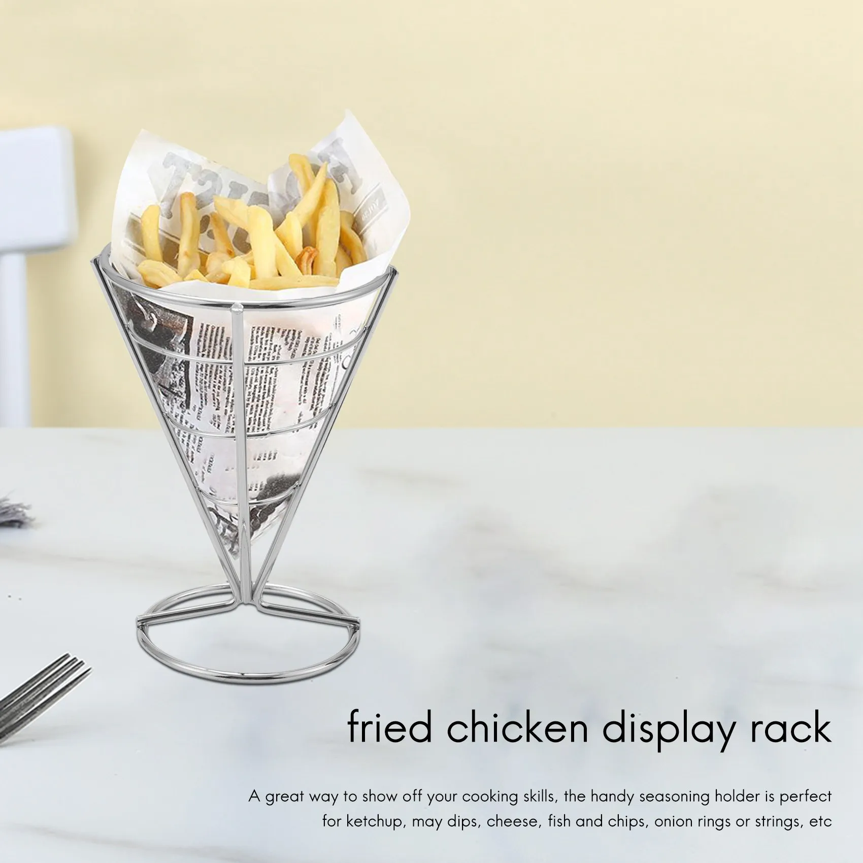 

4 Pcs French Fries Stand Cone Basket Holder with Dip Dishe Cone Snack