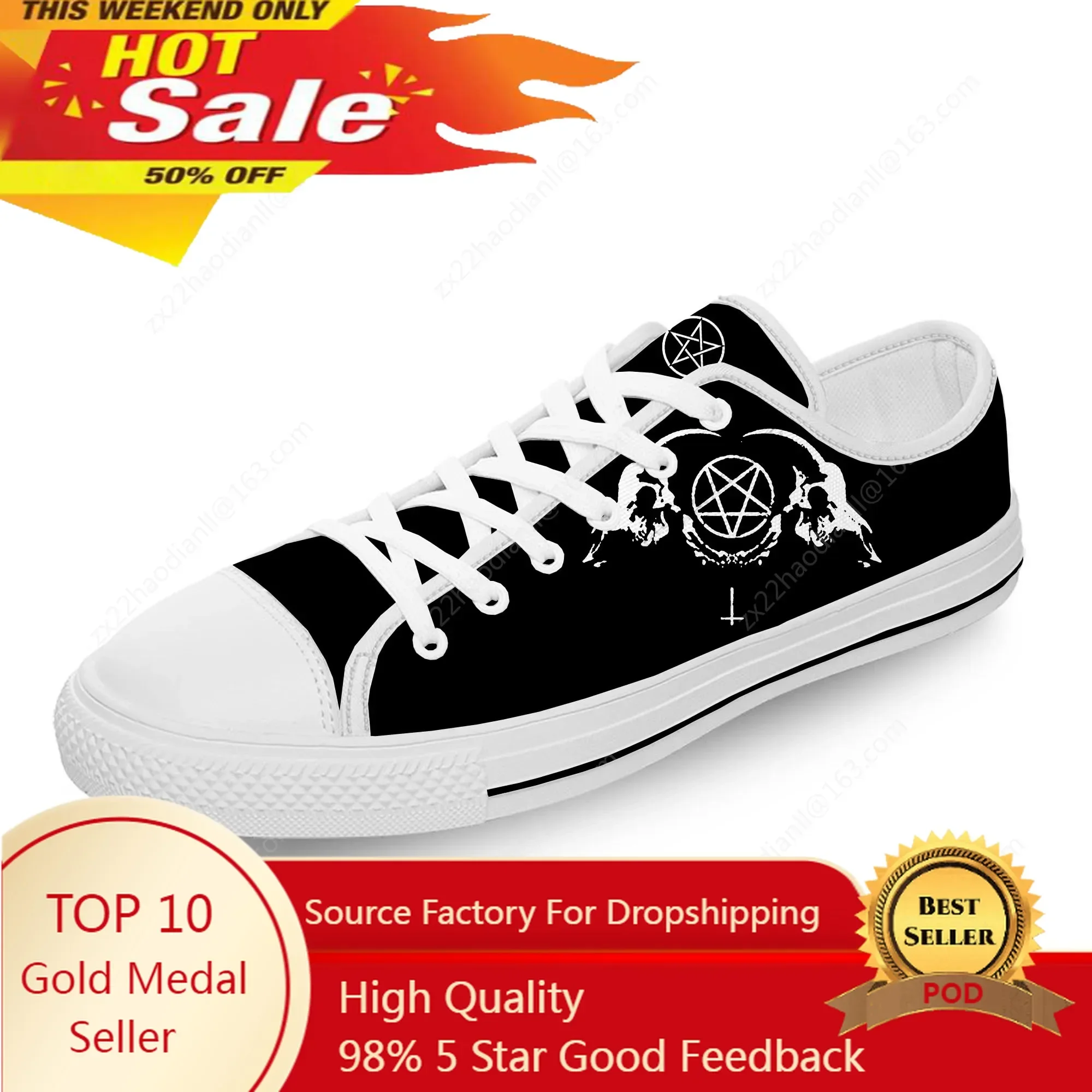 Hot Pentagram Gothic Demon Satan Satanic White Cloth 3D Print Low Top Canvas Shoes Men Women Lightweight Breathable Sneakers