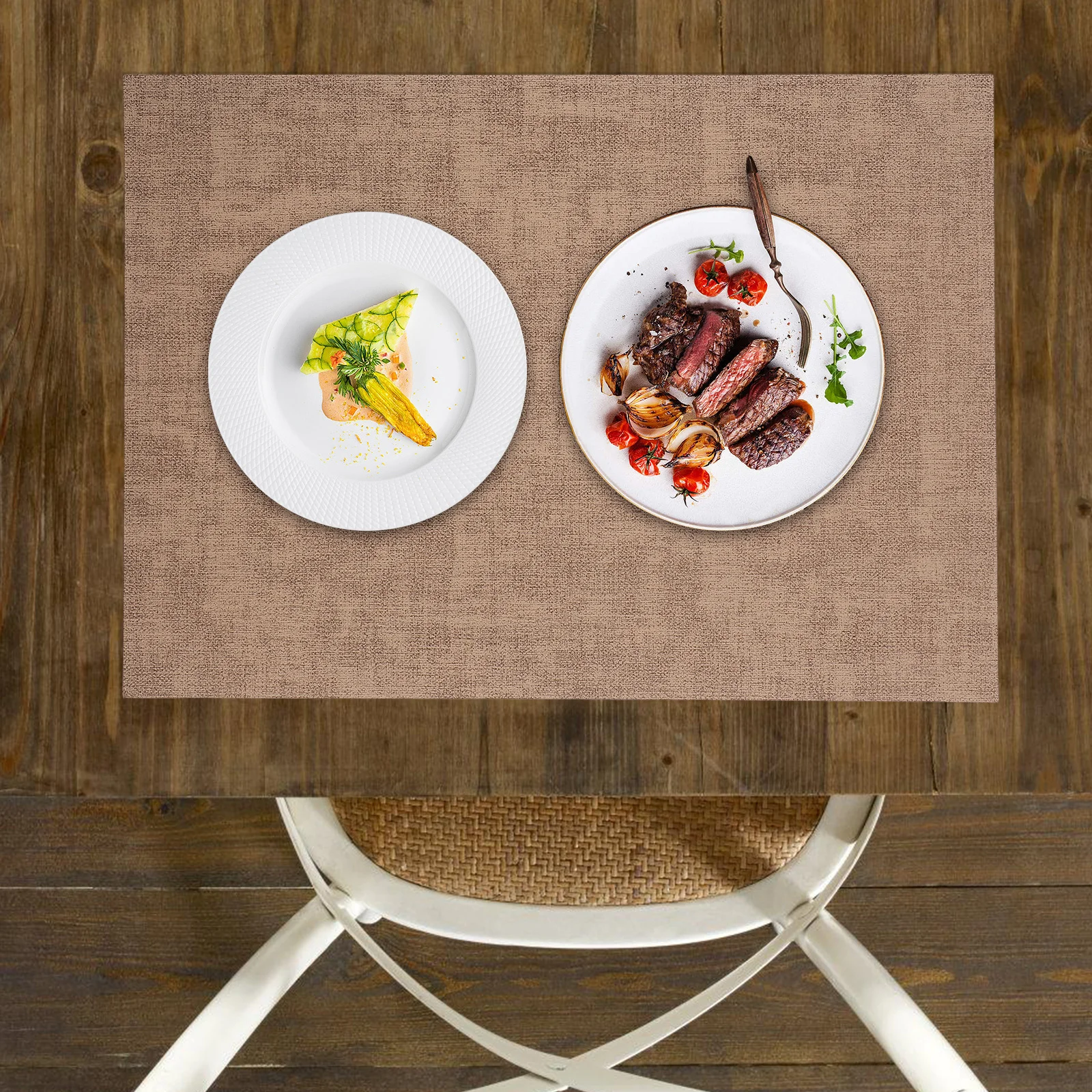

2pcs Faux Waterproof Placemats Double Sided Heat Resistant Dining Table Mats For Home Hotel Restaurant Wipeable Oil