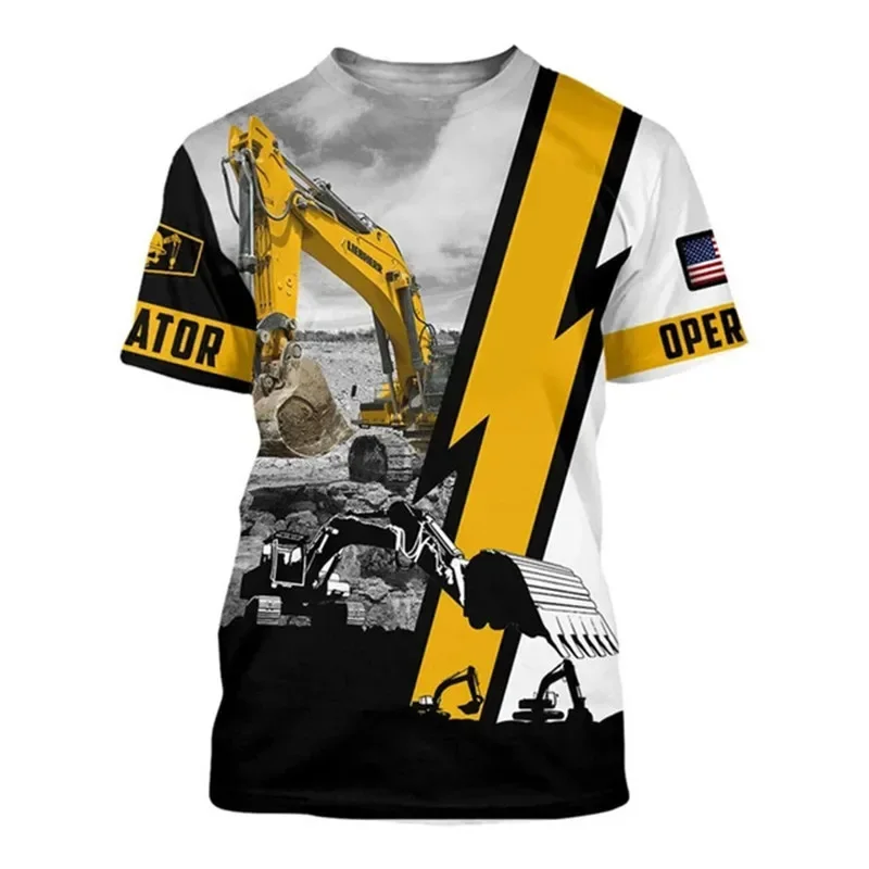 

Excavator Operator Worker Clothes Men Casual T-shirts Summer Streetwear Loose O-Neck Short Sleeve Oversized Male Clothing