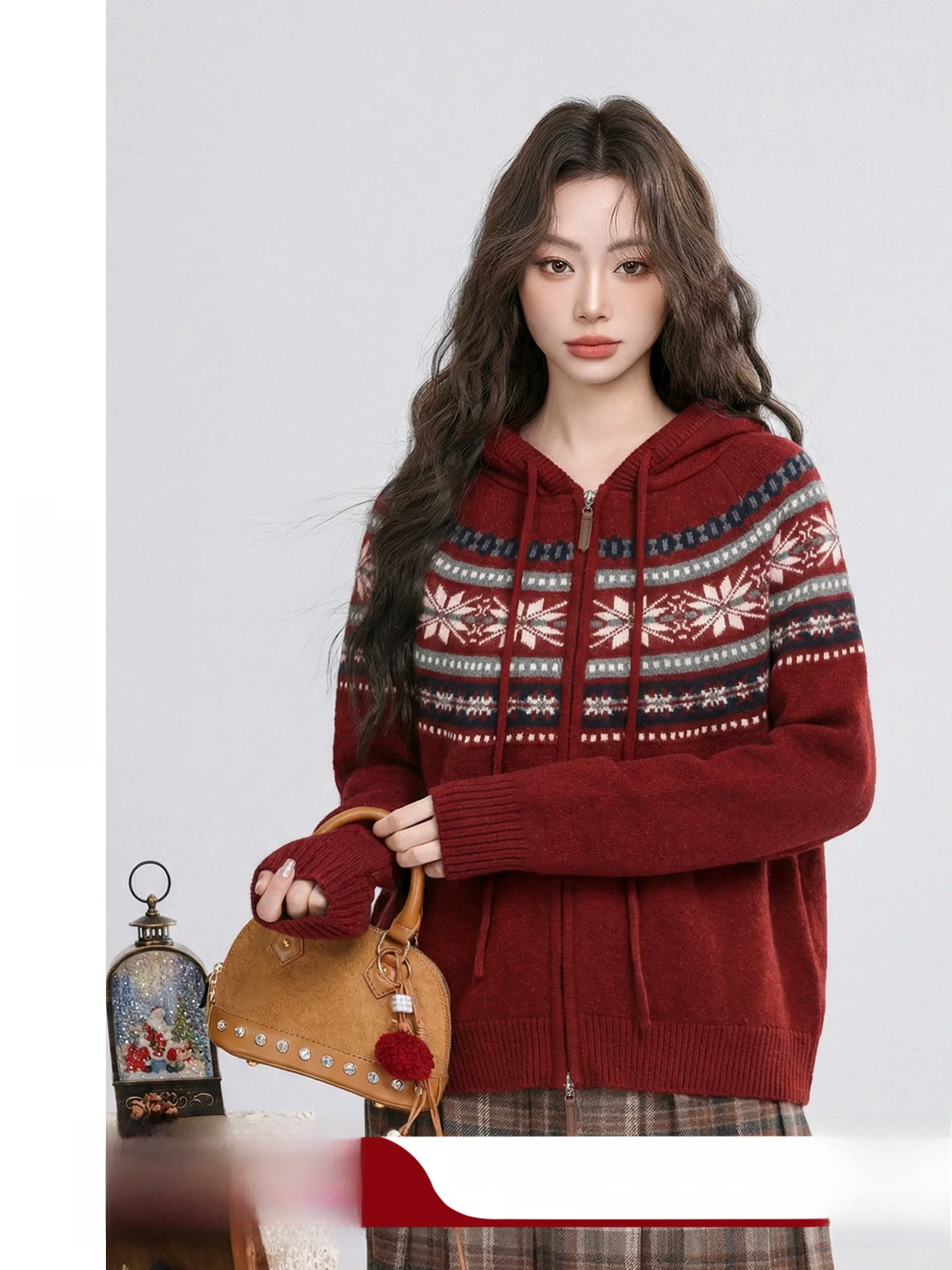 

Multicolor Hooded Knitted Sweater New Arrival Vintage Style Long Sleeve Loose Fit Women's Fashion Winter Warm Polyester Fiber