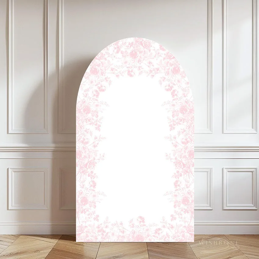 LS Custom 2-Sided Pink Floral Toile De Jouy Girls Birthday Party Baby Shower Covers Chiara Arch Background Decor Backdrop