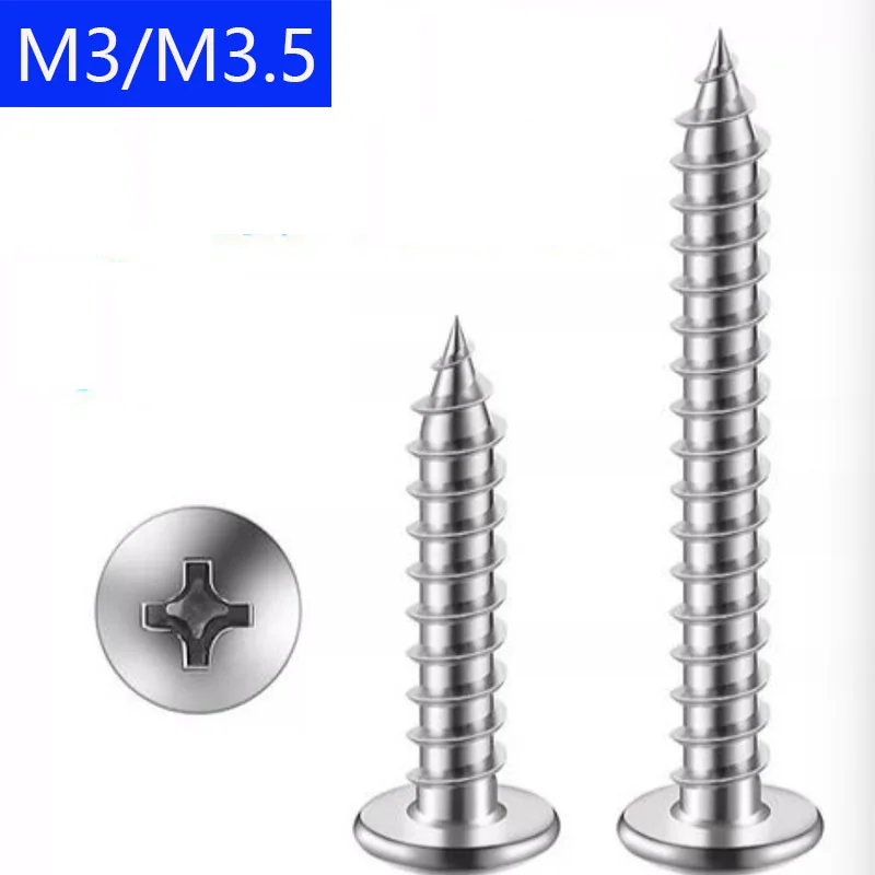 M3 M3.5 304 Stainless Phillips Truss Head Sheet Metal Screw Self Tapping Screws Woodworking