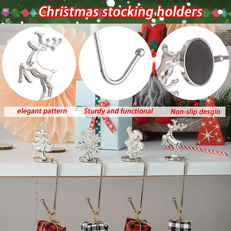 5Pcs Christmas Fireplace Hook Adjustable Garland Sock Hanger Festival Nonslip Decoration Hooking Stocking Red Bronze