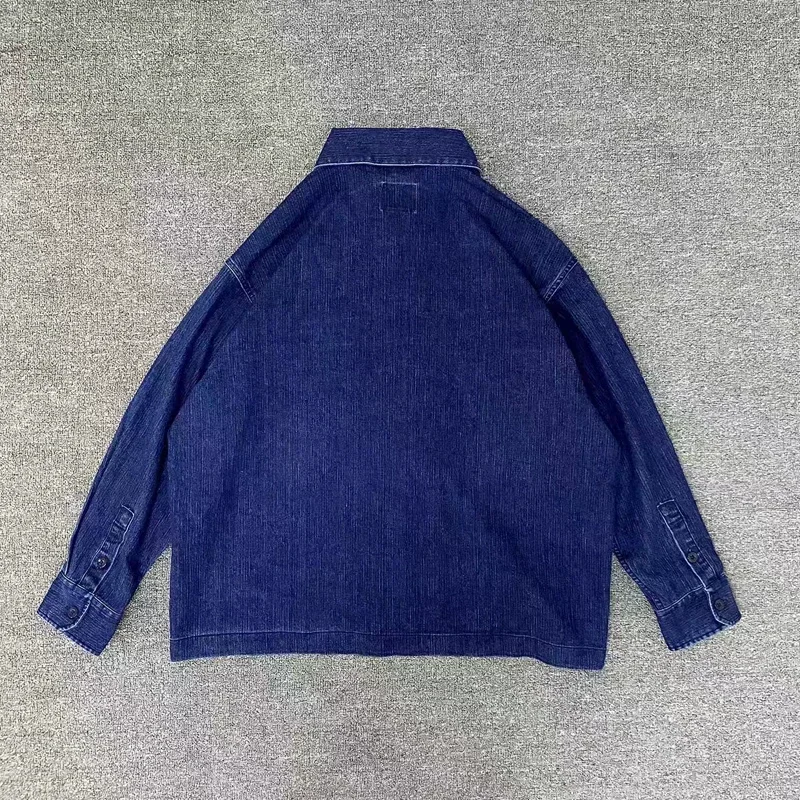 Blue Wtaps Denim Shirt Jackets Pocket Men Women 1:1 High Quality Washed Shirts Jeans Coats Japanese