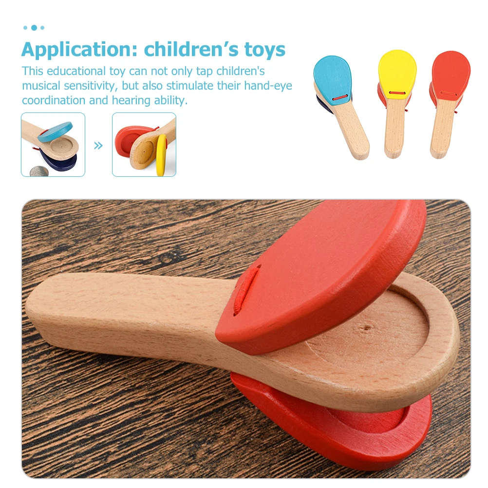 

3 Pcs Kids Castanet Toy Smooth Edges Wooden Percussion Musical Toys for Toddlers Baby Sensory Development Creative Gift Safe