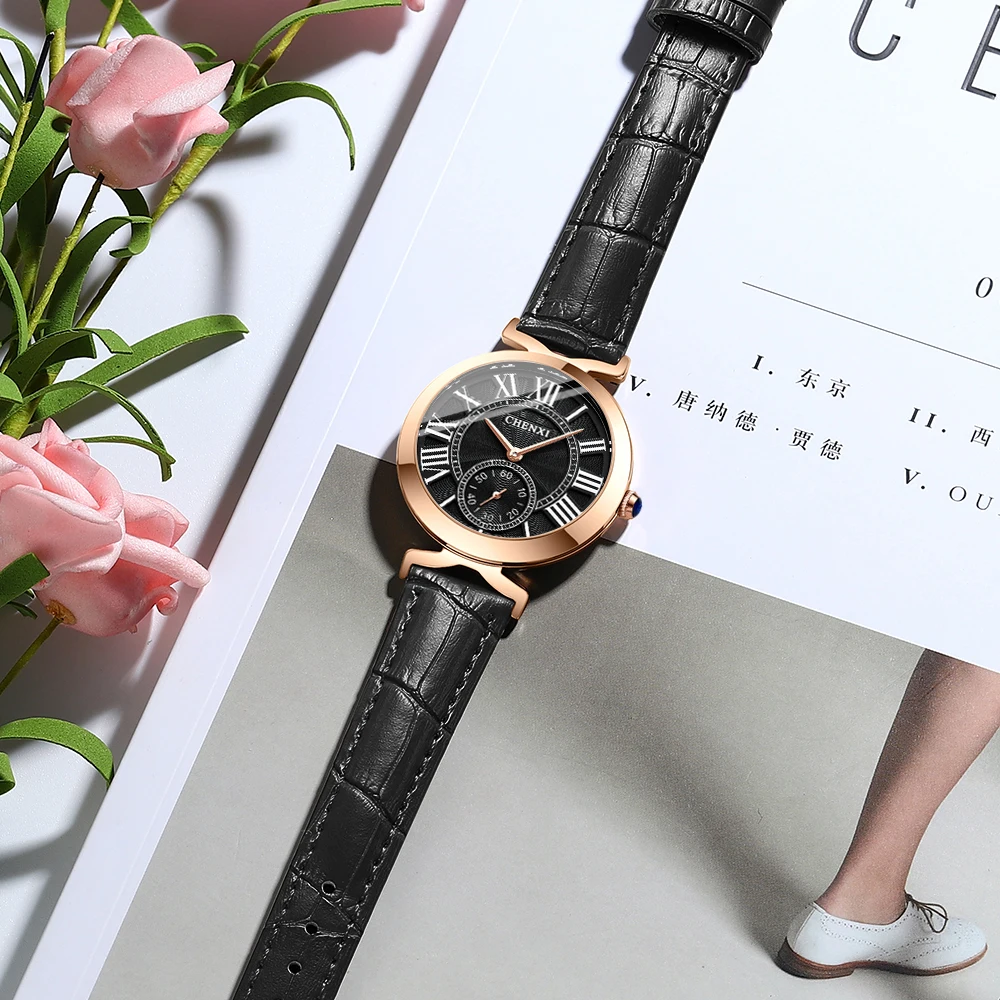 CHENXI-reloj de cuarzo de oro rosa para mujer, pulsera Simple de acero inoxidable, resistente al agua, de lujo