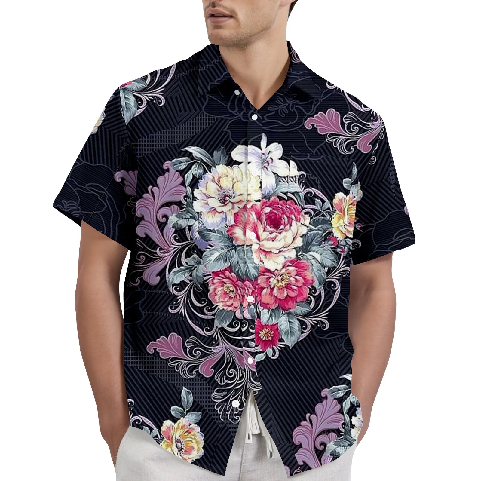 

Casual Shirts For Man New Retro Bohemian Print - Men'S Casual Short Sleeved Shirt Men'S Clothing Solid Color Polo Shirt 반팔 셔츠 남성