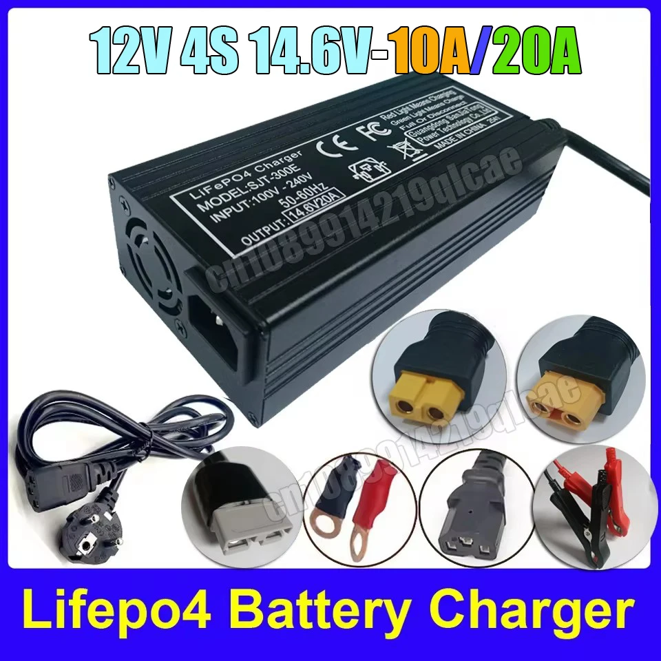 

12V 10A/20A Smart Battery Charger for Lifepo4 Lithium 4S 14.6V Fast Charger For iron Lithium Phosphate Battery Charging Pack