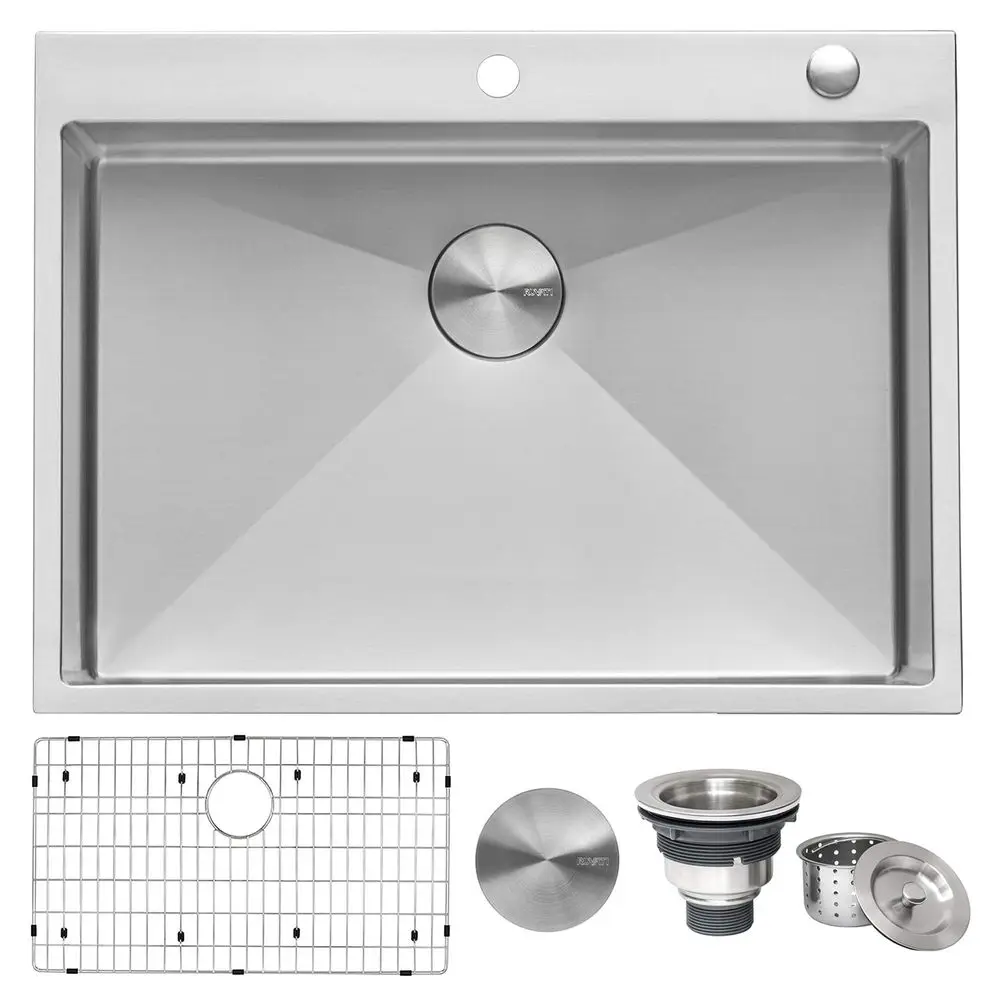 

30 x 22 inch Dropin Tight Radius Topmount 16 Gauge Stainless Steel Kitchen Sink Single Bowl RVH8009