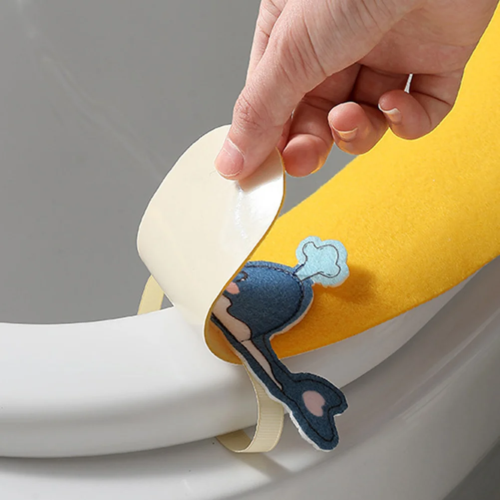 

3pcs Toilet Seats Cover Washable Reusable Most Toilets Portable Self-Adhesive Non-Slip Winter Warmth Bathroom Decor