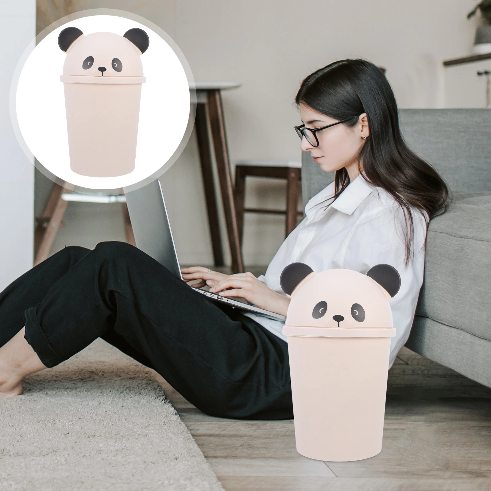 

Panda Trash Can Cans for Bedroom Household Outdoor Garbage Plastic Desktop Car Office