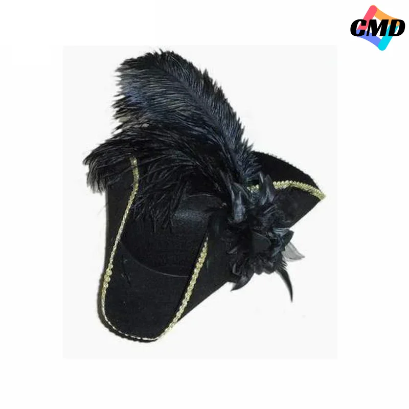 Cos Jack Sparrow Captain Rustic Tricorn Cap Black Ancient Vintage Feather Hat Pirate Court Top Hats Cosplay Musical