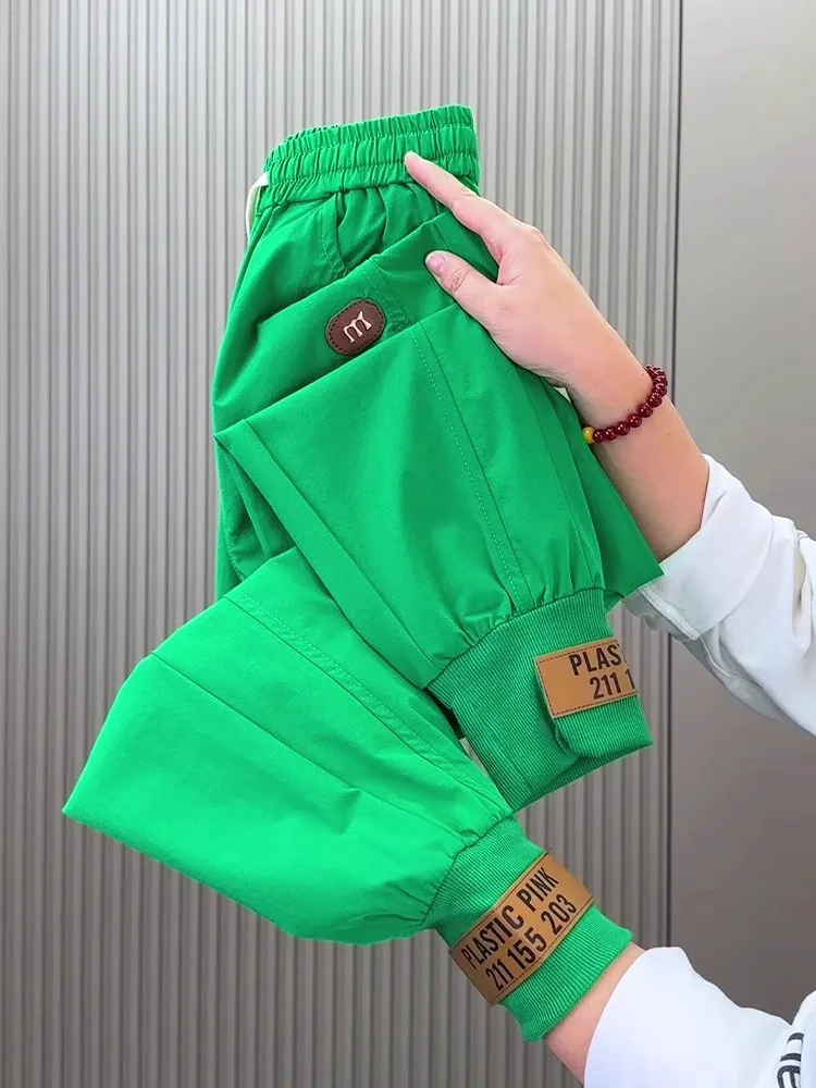 Été mince glace soie pantalon femmes pantalon 2025 nouveau pantalons décontractés taille élastique mode mince sarouel pantalon de sport femme