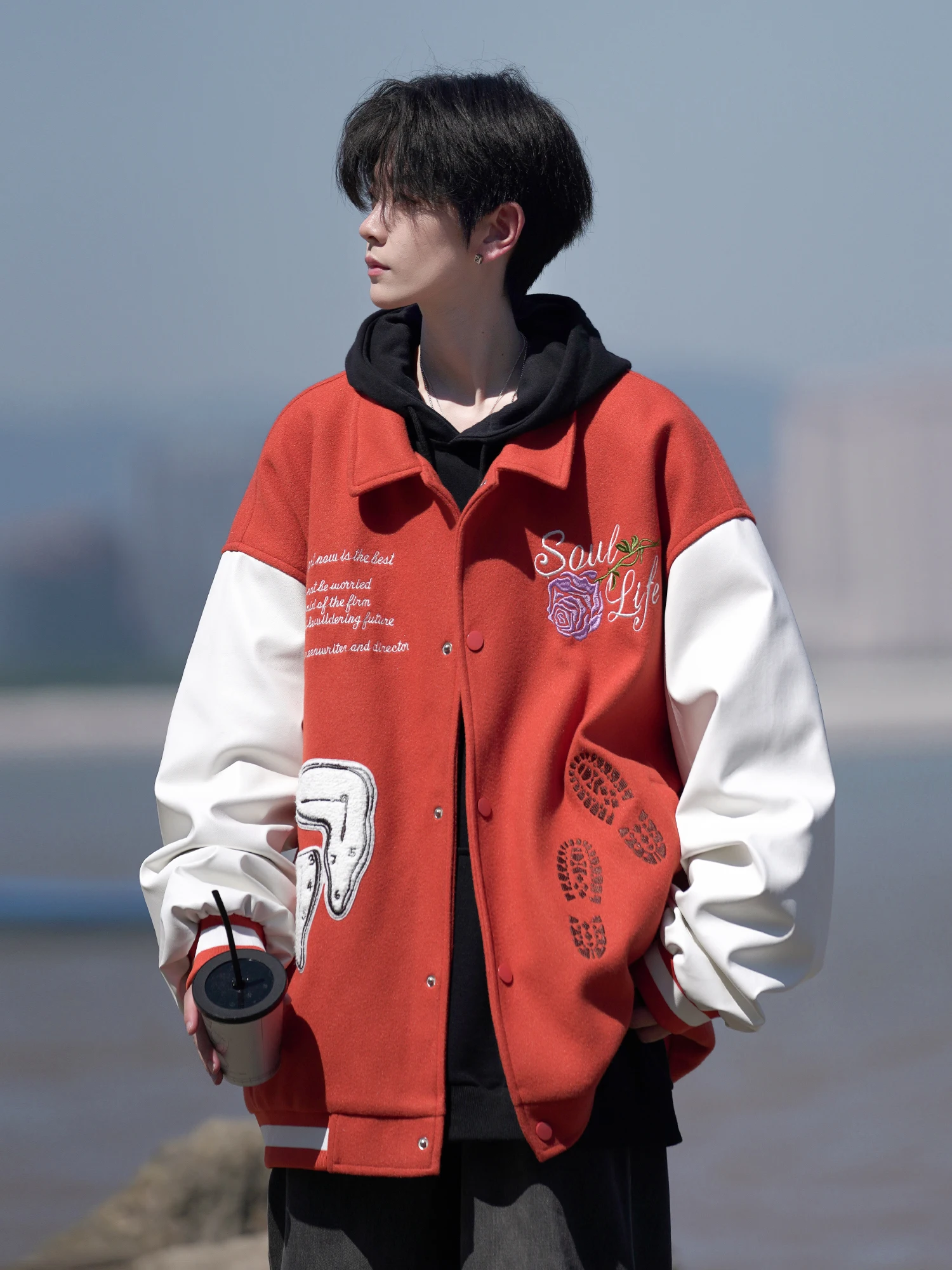 

American Sle Embroidered Baseball Jaet Men's Spring Autumn Casual Haome High-End Feeling Loose Fit Long Sve Coat