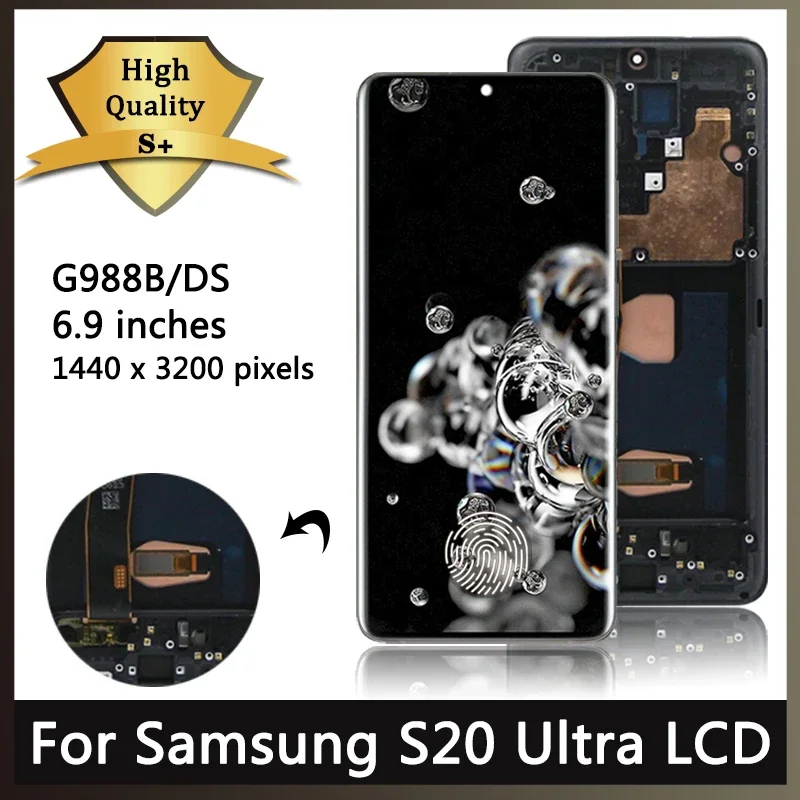 Super AMOLED S20Ultra Display for Samsung S20 Ultra 4G/5G G988U G988B Lcd Display Touch Screen Digitizers with Frame