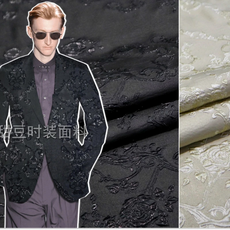 

Gold Silk Brocade Jacquard Fabric Vintage Rose Embossed Dark Pattern Yarn-dyed Blazer Fashion Brand Design Sew Wholesale Cloth