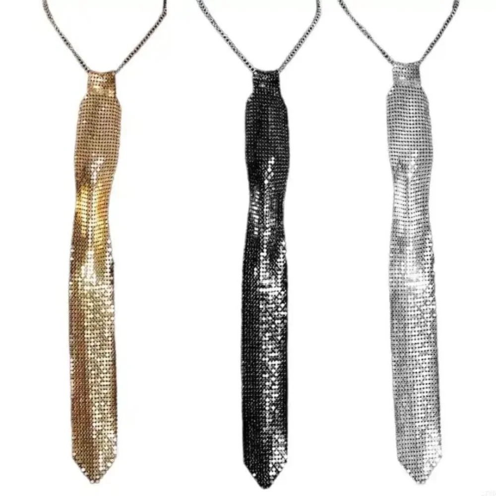 패션 좁은 크리스탈 라인 석 넥타이 소프트 목걸이 금속 스팽글 넥타이 골드 조절 가능한 반짝이 넥타이 정장 액세서리