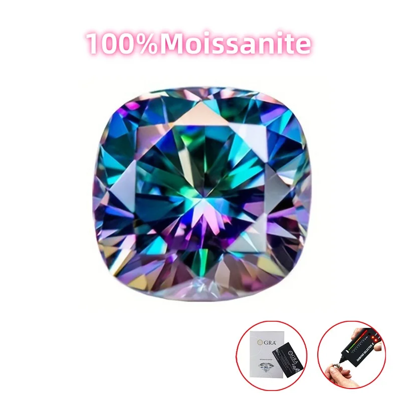 

MOJY Cushion Cut 0,5 карата ~ 6 карат красочный муассанит свободный камень драгоценный камень проход алмазный тестер с сертификатом GRA для ювелирных изделий