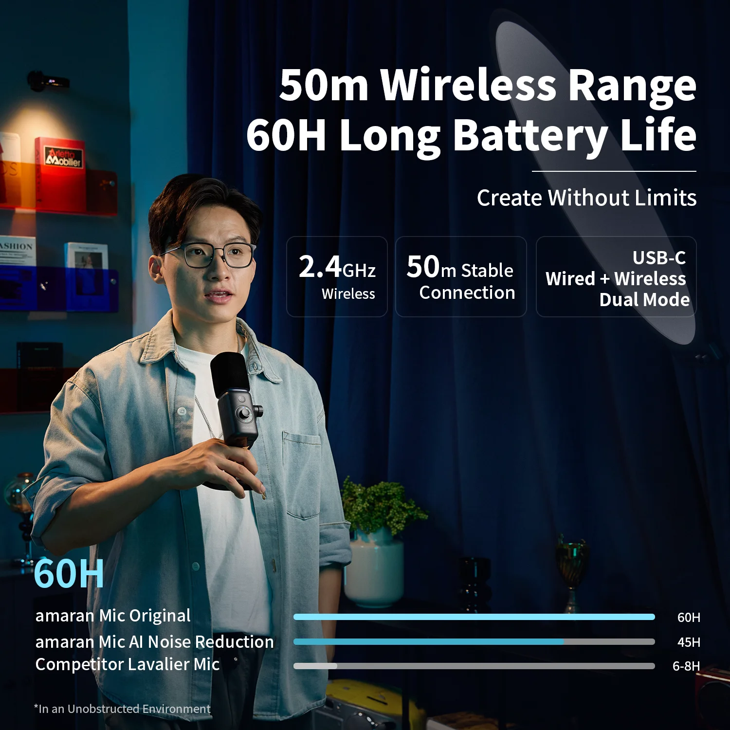 amaran Mic Wireless Microphone,AI Noise Reduction, USB-C | 50m NPU+DSP Dual-Chip AI Denoising, Studio Sound, Built-in Sound Card