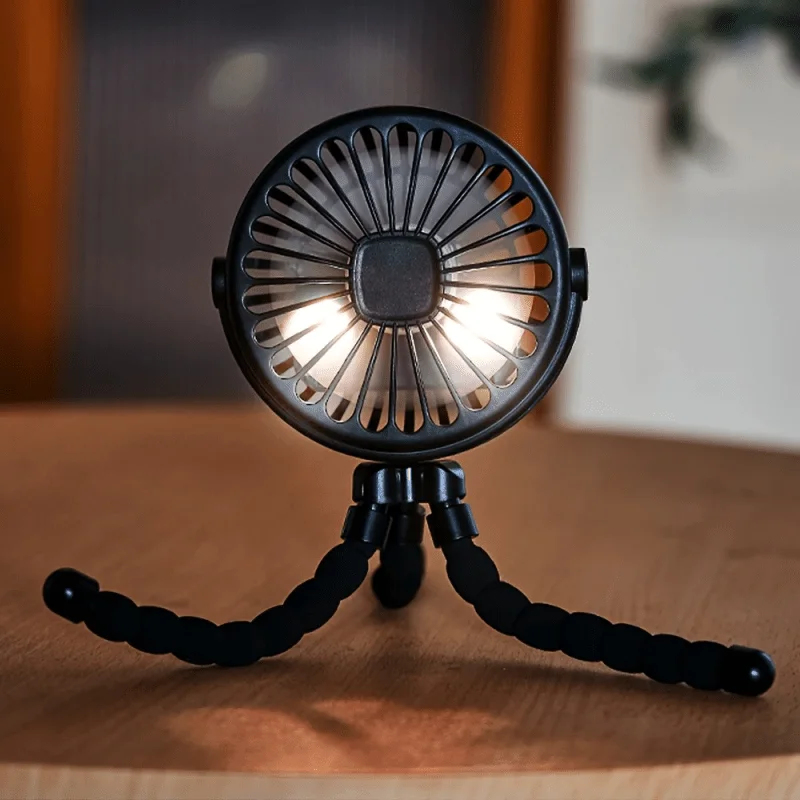 Tragbarer, flexibler Stativventilator, USB-wiederaufladbarer Mini-Oktopus-Ventilator, extrem leise, für Kinderwagen, Autositz, Reisen, tragbarer Ventilator mit 3 Geschwindigkeitsstufen – Detail 9