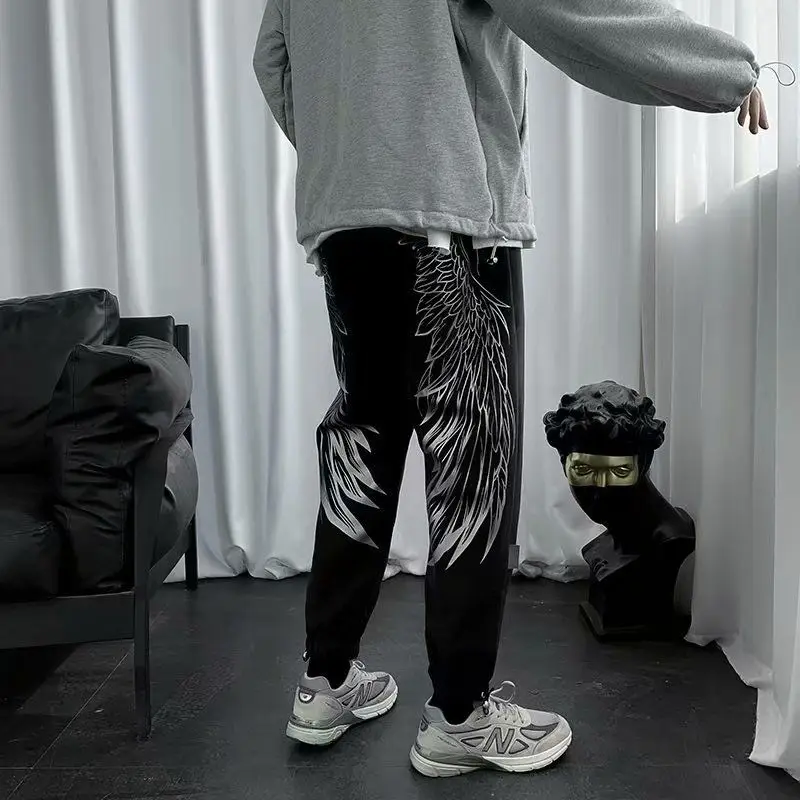 Sweatpants for Men Hip-hop Baggy Fleece-lined and Extra Thick Trousers Casual Autumn Winter Retro Comfortable Man Sports Pants