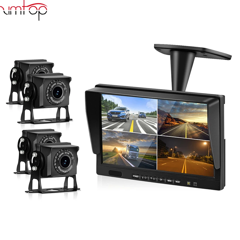 10.1 inch AHD 4ch Recorder DVR Car Monitor Vehicle Truck Night Vision Rear View Camera Security Surveillance Split Screen Quad