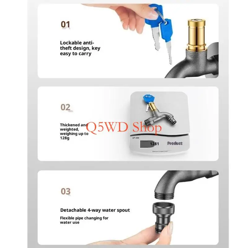 Q5WD Corrosions Resistant Anti Theft Faucet Outdoor Use Stainless Steel Frosts Proof