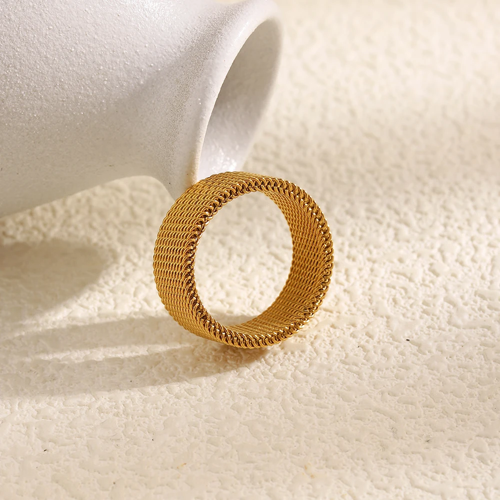 لا. Muses سلسلة كلاسيكية مضفرة من الفولاذ المقاوم للصدأ للنساء خاتم PVD مطلي بالذهب إكسسوارات مجوهرات عصرية بسيطة #6