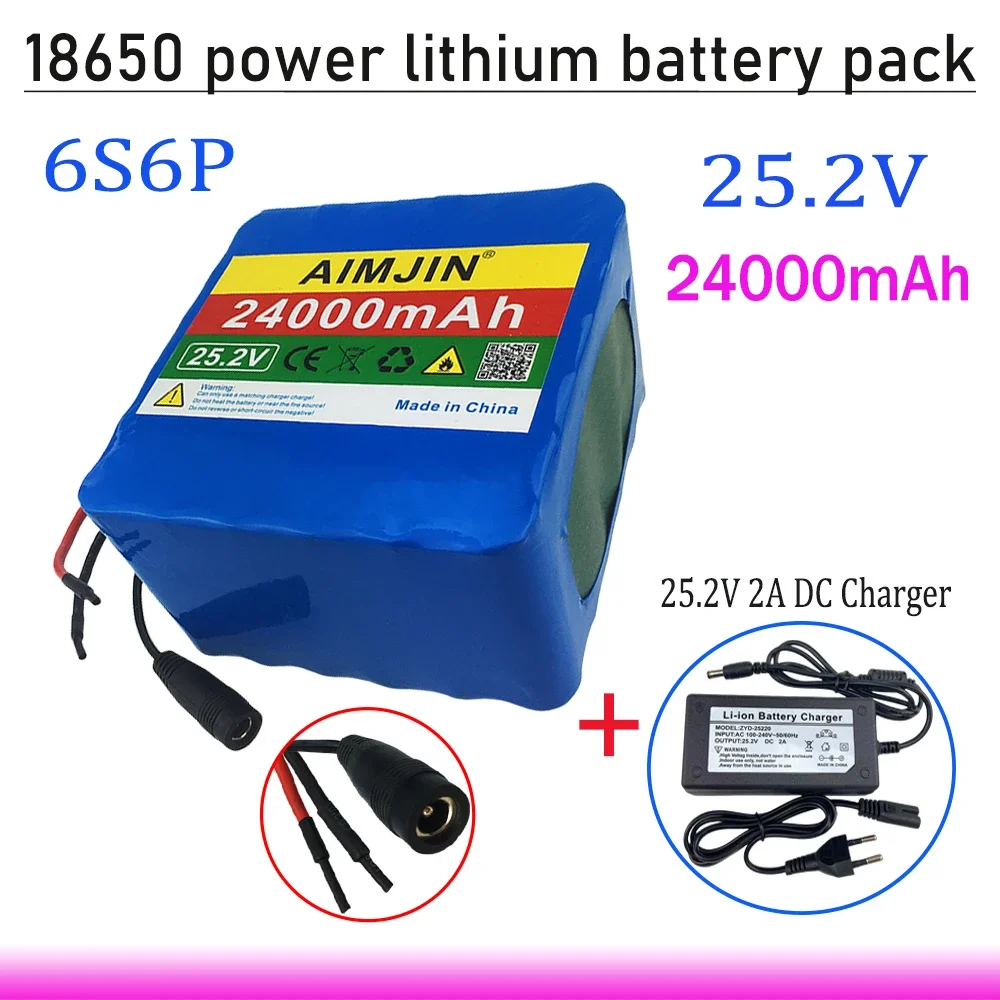 

25.2V 24000mAh large capacity 18650 lithium battery 6S6P BMS power battery pack+Charger