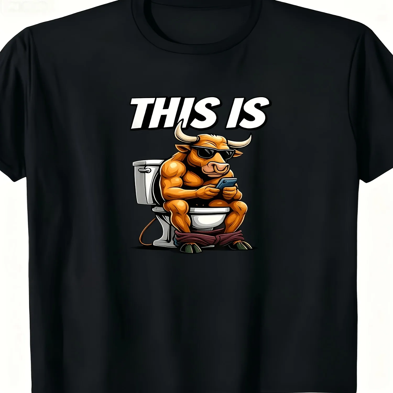 Men's Cartoon Funny Bull Print T-Shirt, Soft and Lightweight, Round Neck Short Sleeve Summer Tee, Unique Pattern T-Shirt Funny Shirt, Cute Tee,