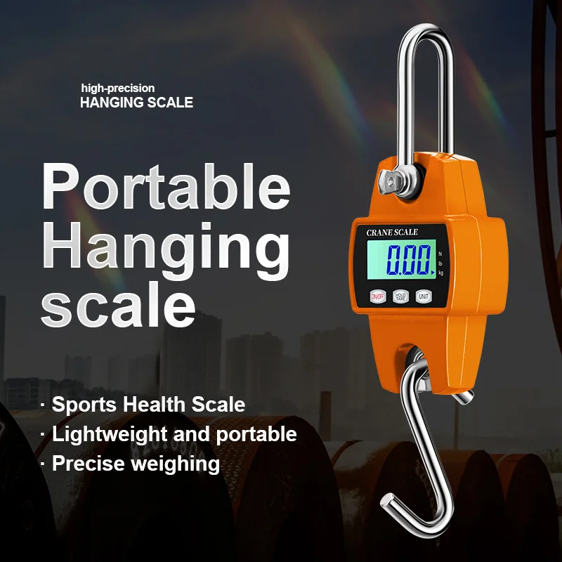 300kg High Precision Crane Scale Portable Electronic Stainless Steel Hook Hanging Scale LCD Digital Industrial Scales Kg/Lb/N