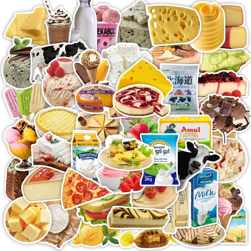 50 pegatinas de queso para maleta, monopatín, portátil, equipaje, nevera, teléfono, coche, decoración DIY