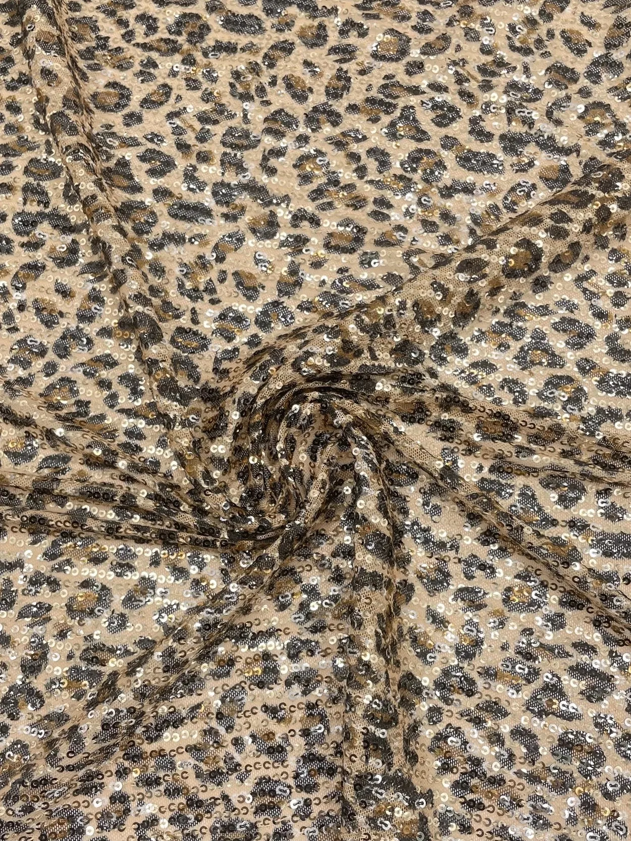 Brown American Leopard Print Mixed With Glitter Chiffon Sequins Fabric