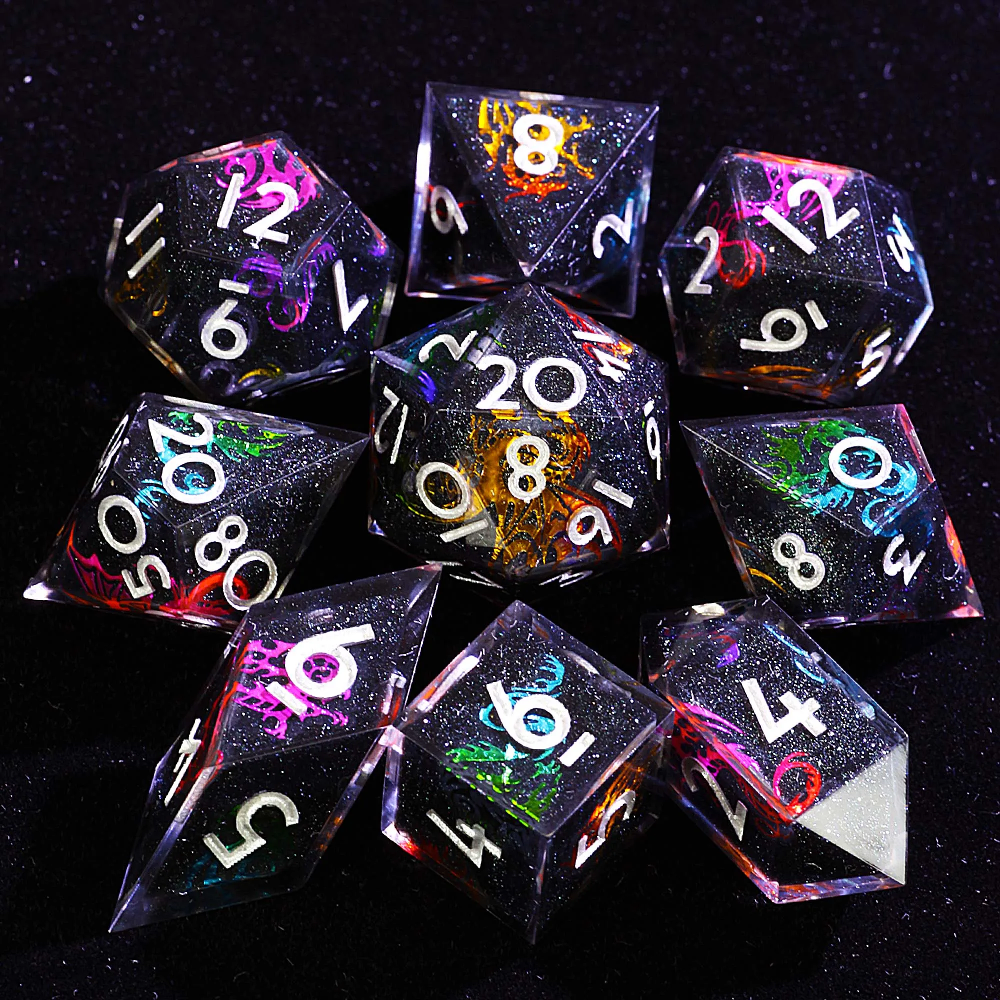9 مجموعات من الراتنج متعدد السطوح DD Dice Black Starry Sky Metal Dragon