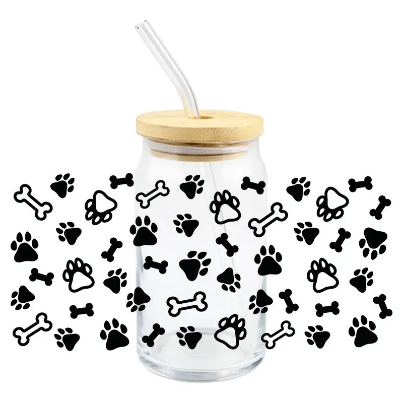 Cartoon Dog Footprints UV DTF Wrap Transfer Stickers Colorful Cute Design DTF Wrap For Glasses Cups Mugs Waterproof Decal