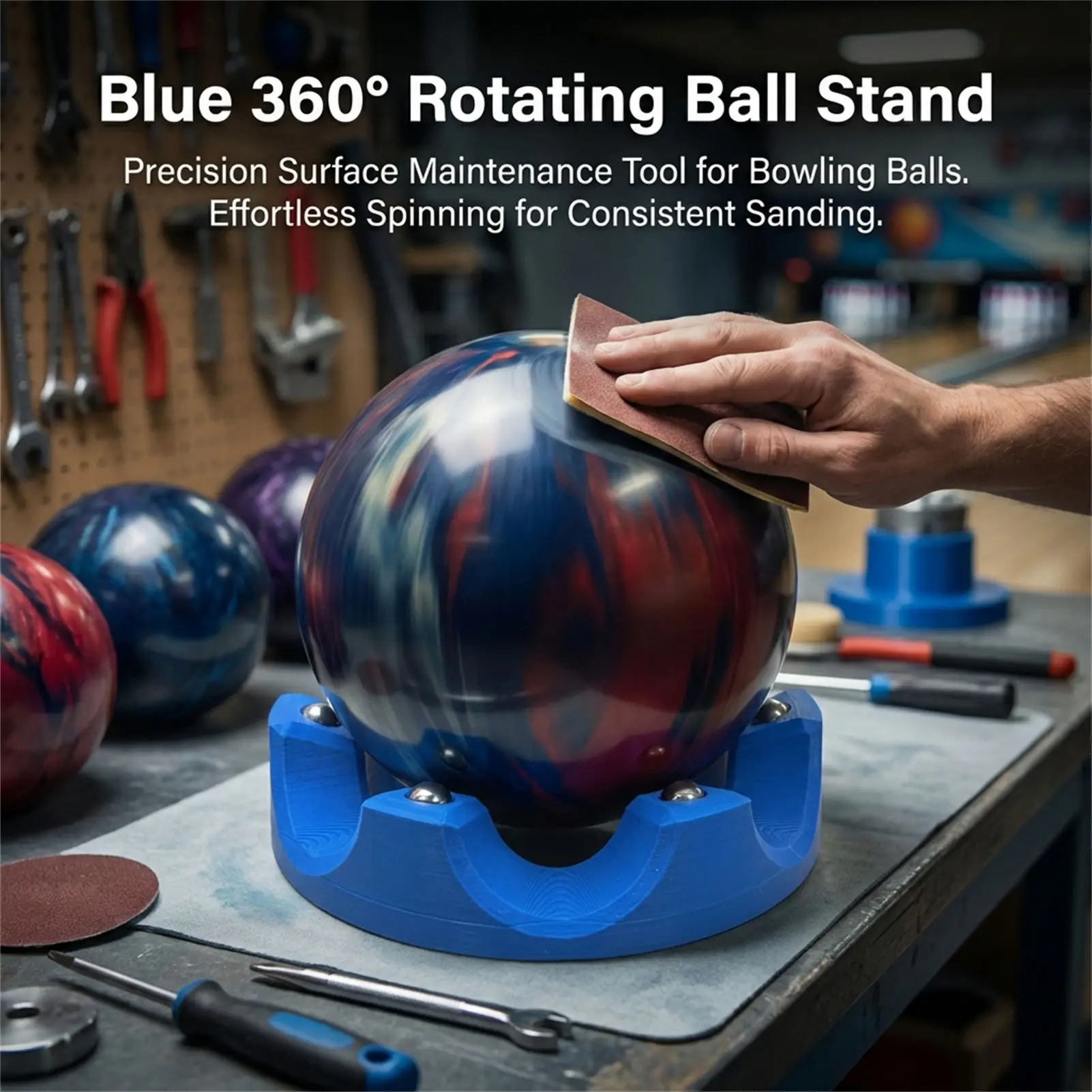 

Вращающийся держатель для шара для боулинга на 360 градусов ° Держатель для чашек с плавным вращением, простой в использовании, с регулируемым углом наклона, универсальный для чистки и полировки