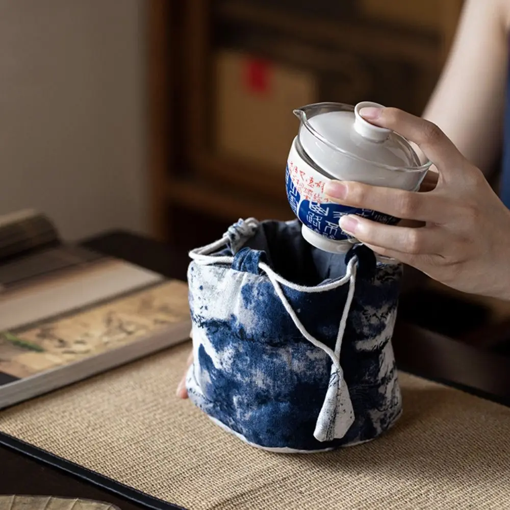 Handbag Ink Rendering Handbag Cotton Solid Color Drawstring Bundle Pocket Small Item Pouch Chinese Style Tea Tools Storage Bag