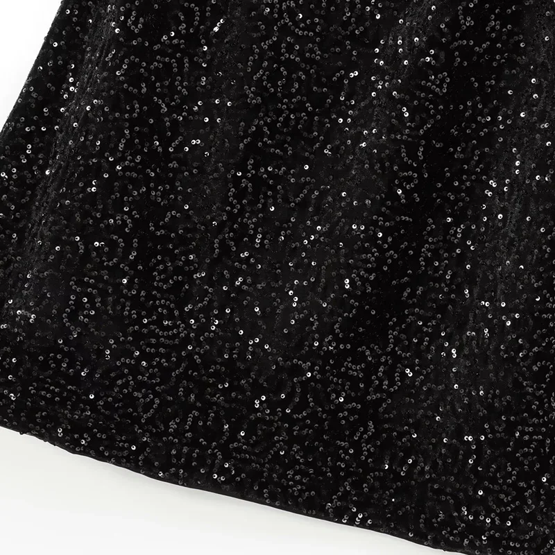 TRAF Sequins Bowชุดผู้หญิง 2024 ชุดสตรีมินิสีดําลื่นVestidosแขนกุดBacklessชุดElegant Party Dressesผู้หญิง