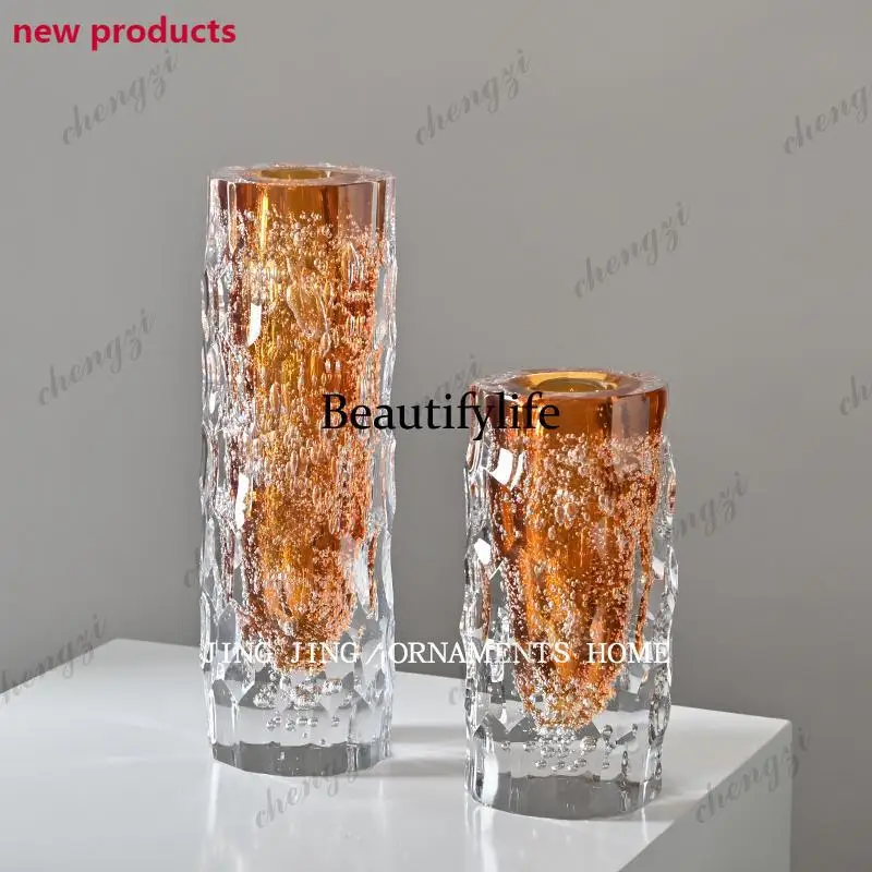 f182 Crystal luxury high-end sense straight cut surface amber flower ware dining table countertop high-end vase
