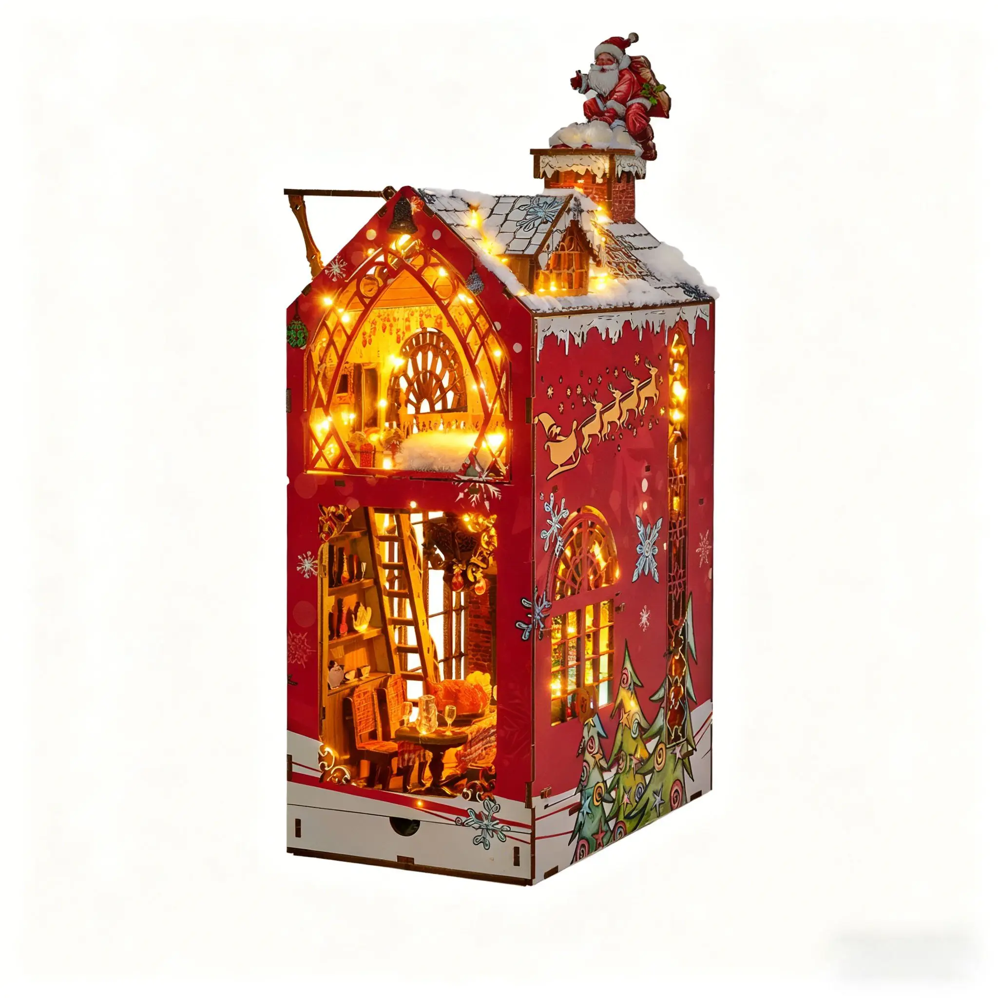 

DIY снег, ночь, праздник, книга, уголок, 3D деревянная головоломка, миниатюрная модель дома, светодиодные фонари, сборка, игрушка в подарок на Рождество, день рождения