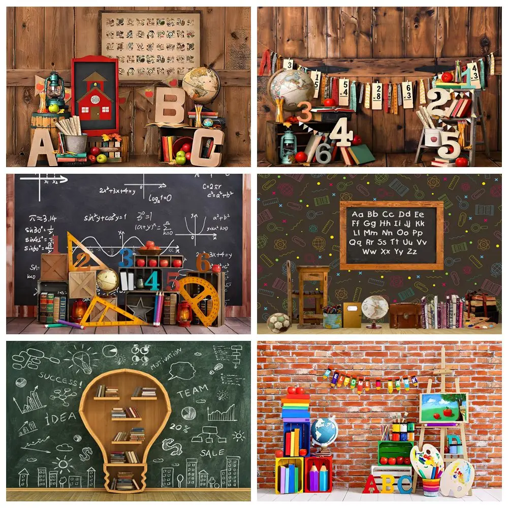 

Back To School Background Photography Classroom Blackboard Books Globe Chalkboard Teaching Children Students Photocall Backdrop