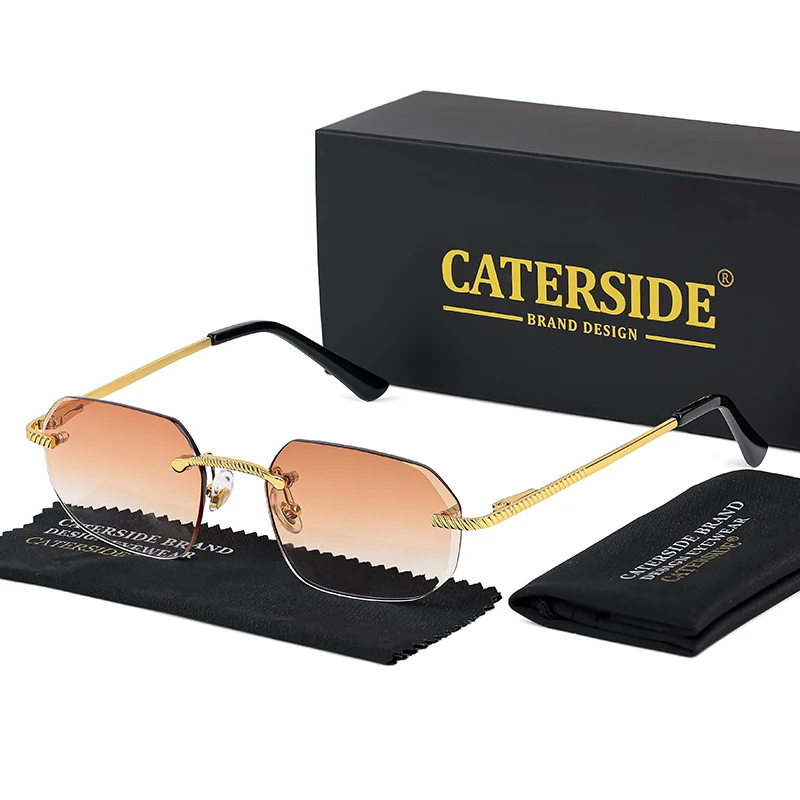 CATERSIDE Neue Retro Randlose Sonnenbrille männer Polygon Luxus Marke Designer Sonnenbrille Frauen Party Festival Brillen Geschenk Fall – Detail 10