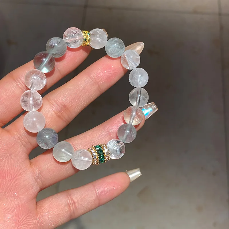 

Luxury 10MM Rainbow Fluorite & White Crystal Beaded Strand Women's Hand Bracelets with Geometric Zircon Charm Fine Jewelry 1662