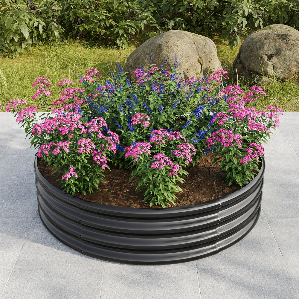 

47.24*11.4 "Black high round metal growing bed, outdoor garden growing planter box, backyard patio planting flower bed.